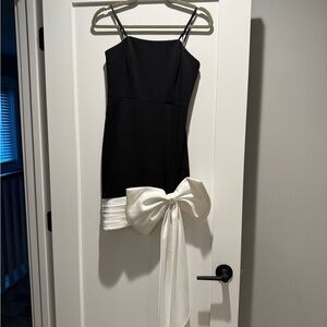 Black Mini Dress with Ivory Bow Accent